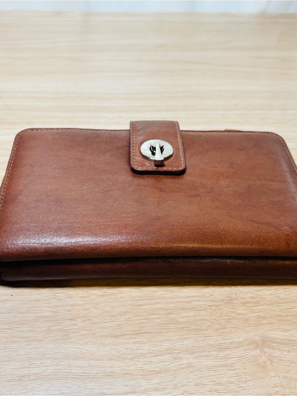 Brown Leather Wallet with Turn-Lock Closure